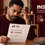 Recurso administrativo: trabalhador lendo a carta de indeferimento de benefício do INSS.