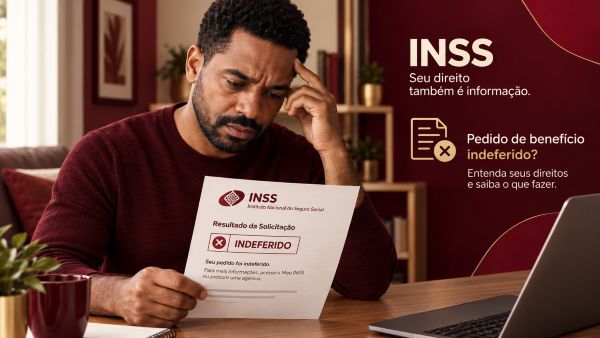 Recurso administrativo: trabalhador lendo a carta de indeferimento de benefício do INSS.
